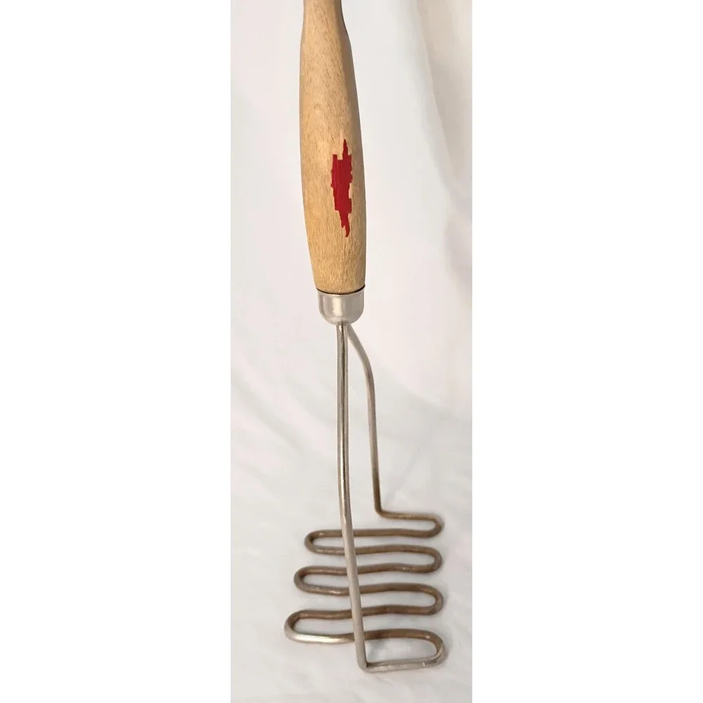 Antique Potato Masher with Chipped Red Paint Farmhouse